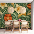Daffodil Garden Mural Wallpaper — Arts and Crafts Botanical Design Mural Wallpaper - pure wallpaper artwork