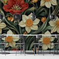 Daffodil and Tulip Botanical Mural Wallpaper — Midnight Floral Mural Wallpaper - pure wallpaper artwork
