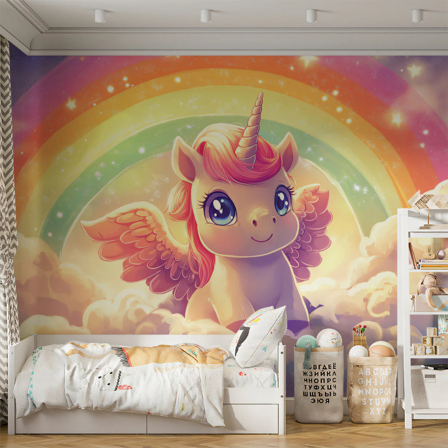 Rainbow Unicorn Galaxy Mural Wallpaper — Whimsical Dreamscape Mural Wallpaper