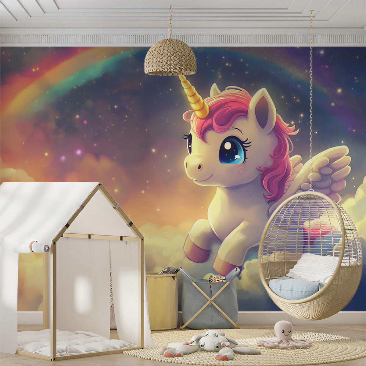 Cosmic Unicorn Galaxy Mural Wallpaper — Whimsical Fantasy Decor Mural Wallpaper - pure wallpaper artwork