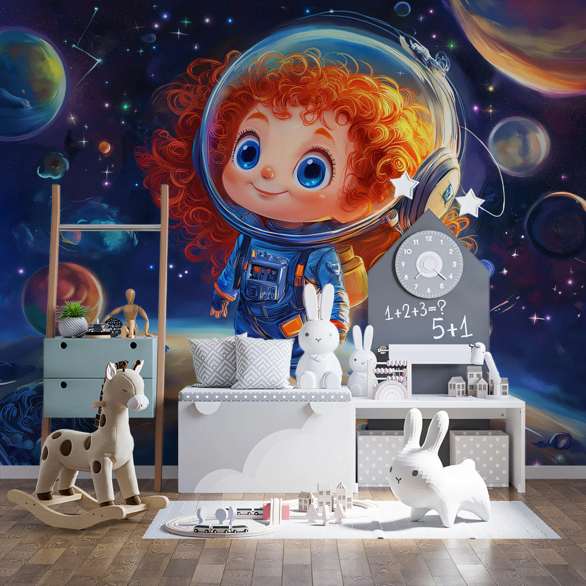 Little Astronaut Space Adventure Mural Wallpaper - pure wallpaper artwork