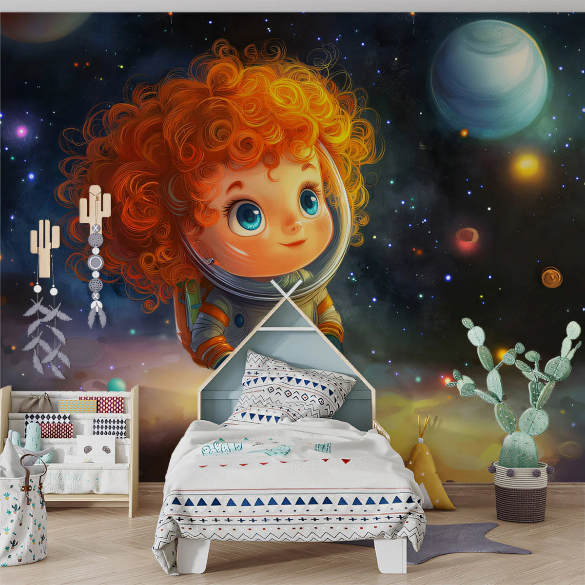Cosmic Explorer Mural Wallpaper — Whimsical Space Adventure Mural Wallpaper - pure wallpaper artwork