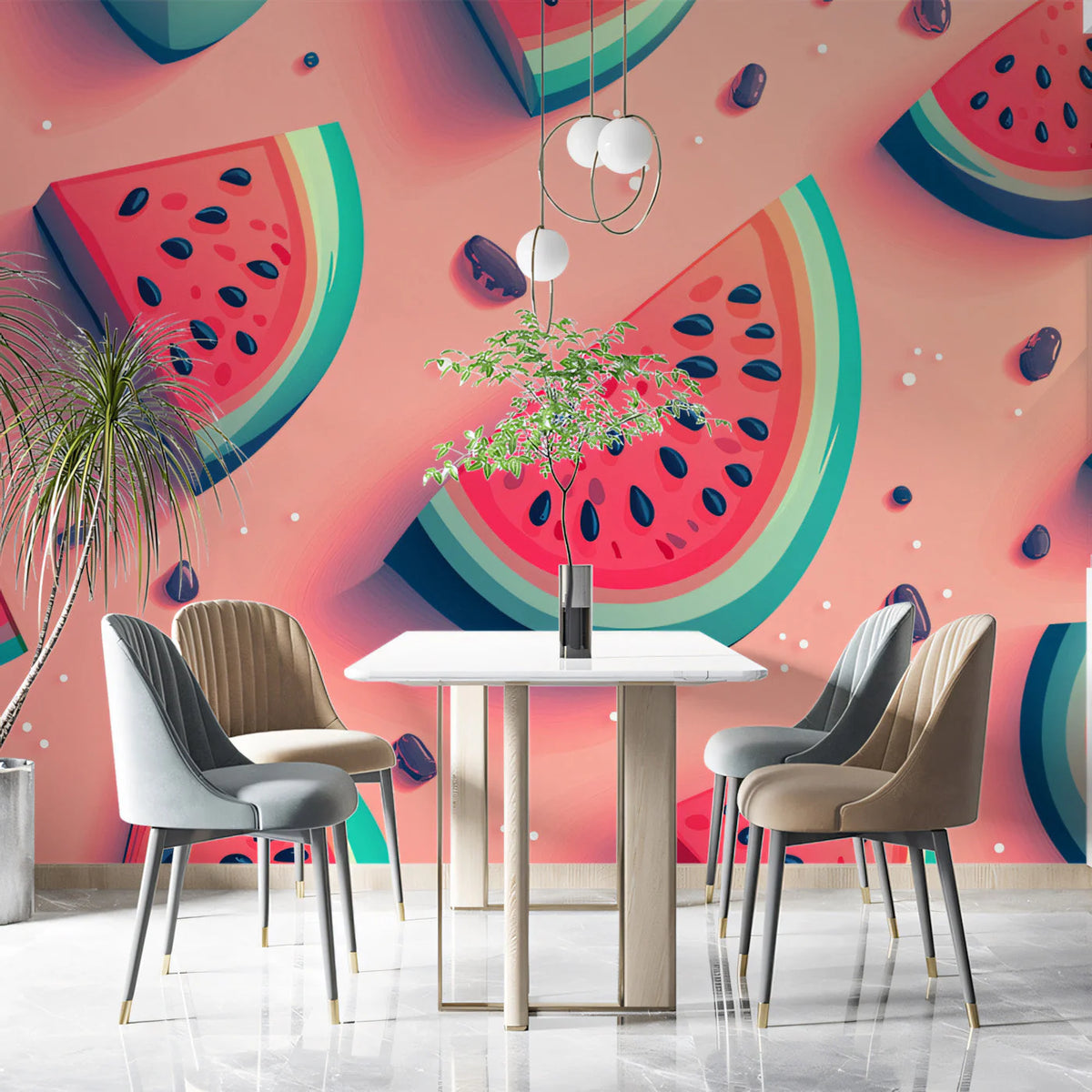 Watermelon Slices Mural Wallpaper —Playful Fruit Pattern Mural Wallpaper - pure wallpaper artwork