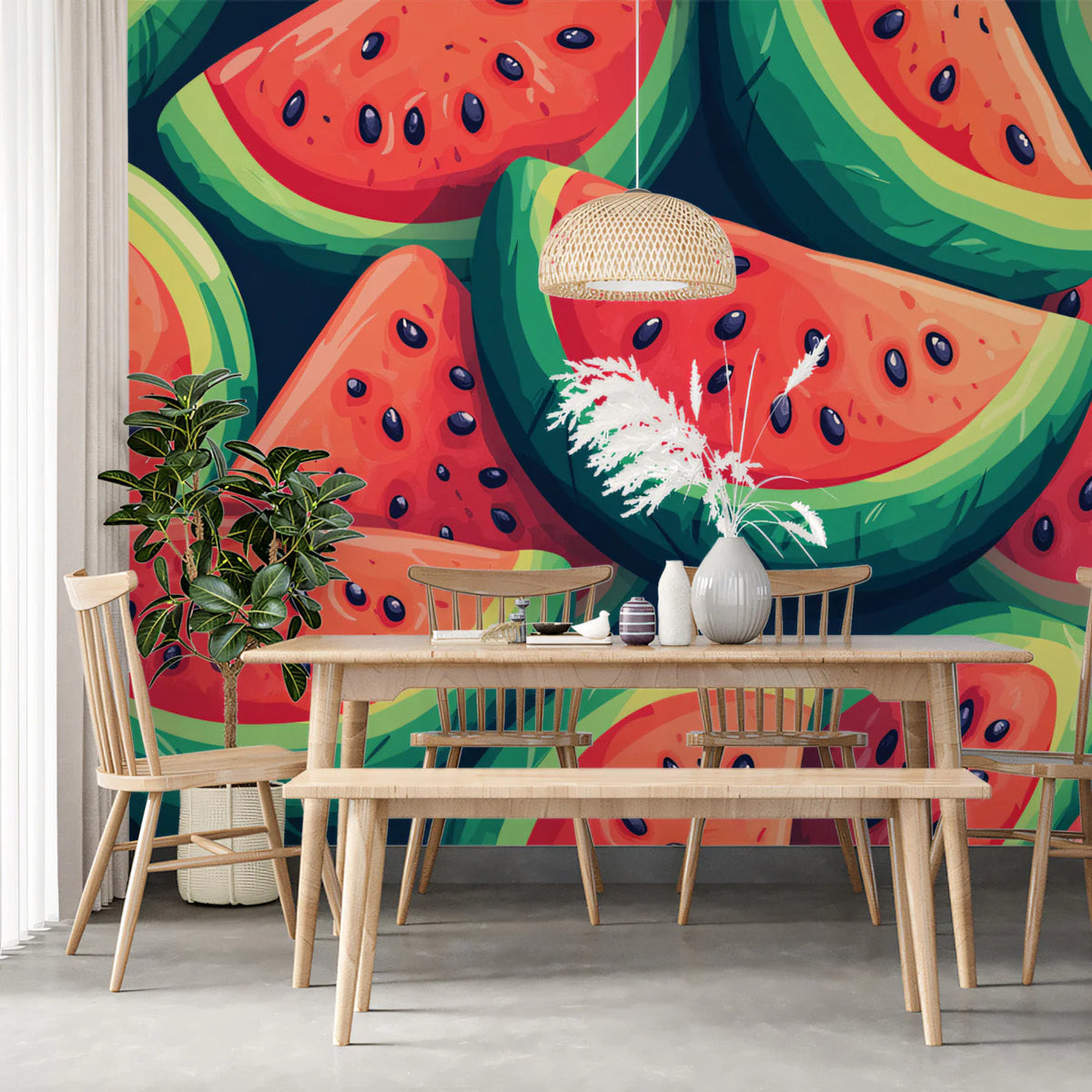 Watermelon Slices Mural Wallpaper —Playful Fruit Pattern Mural Wallpaper - pure wallpaper artwork