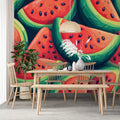 Watermelon Slices Mural Wallpaper —Playful Fruit Pattern Mural Wallpaper - pure wallpaper artwork
