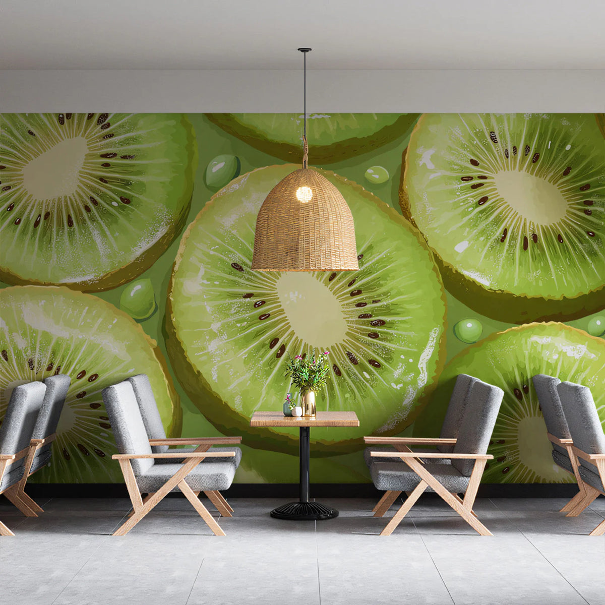 Sliced Kiwi Fruit Mural Wallpaper — Fresh Tropical Kitchen Motif Mural Wallpaper - pure wallpaper artwork