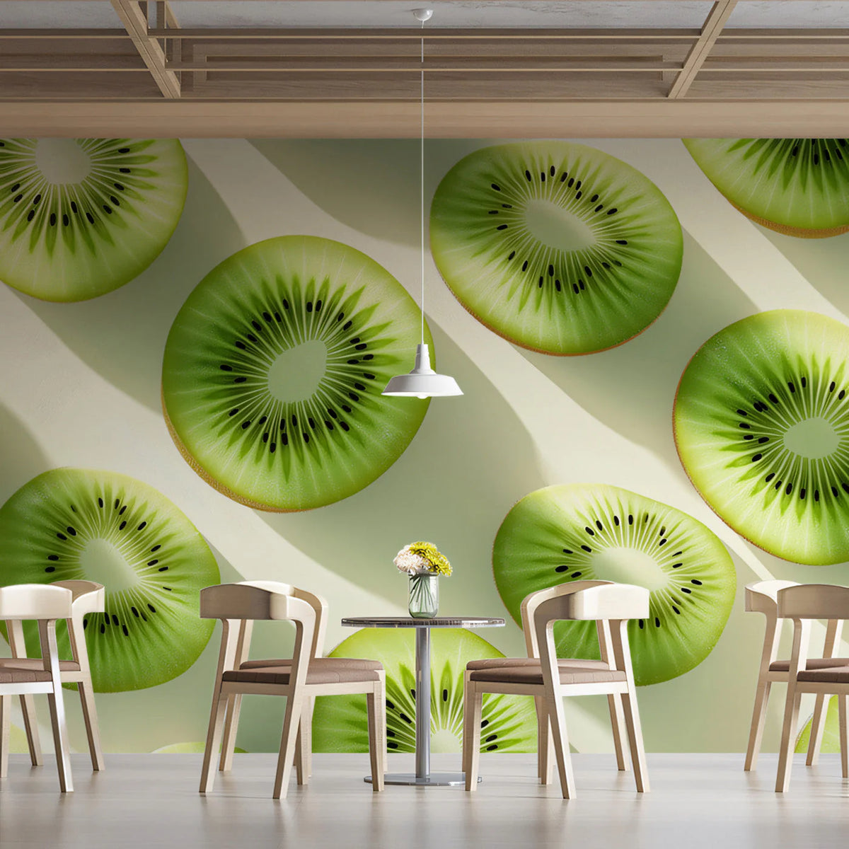 Sliced Kiwi Fruit Mural Wallpaper —Fresh Botanical Pattern Mural Wallpaper - pure wallpaper artwork