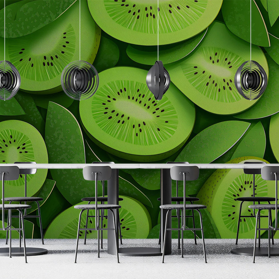 Fresh Kiwi Slices Mural Wallpaper —Vibrant Botanical Design Mural Wallpaper
