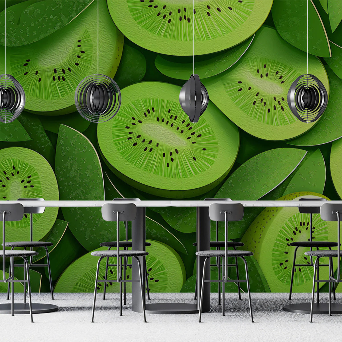 Fresh Kiwi Slices Mural Wallpaper —Vibrant Botanical Design Mural Wallpaper - pure wallpaper artwork