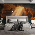 Grotto Sunbeam Mural Wallpaper — Earthy Gold and Blue Mural Wallpaper - pure wallpaper artwork