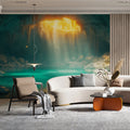 Grotto Light Mural Wallpaper — Coastal Cave and Sunbeam Design Mural Wallpaper - pure wallpaper artwork