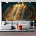 Grotto Light Cave Mural Wallpaper — Earthy Brown and Azure Blue Mural Wallpaper - pure wallpaper artwork