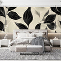 Monochrome Leaf Wave Mural Wallpaper — Modern Graphic Design Mural Wallpaper - pure wallpaper artwork
