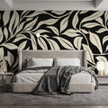 Abstract Leaf Silhouette Mural Wallpaper — Monochrome Graphic Mural Wallpaper - pure wallpaper artwork