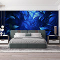 Midnight Botanical Leaf Mural Wallpaper — Moody Blue Foliage Mural Wallpaper - pure wallpaper artwork