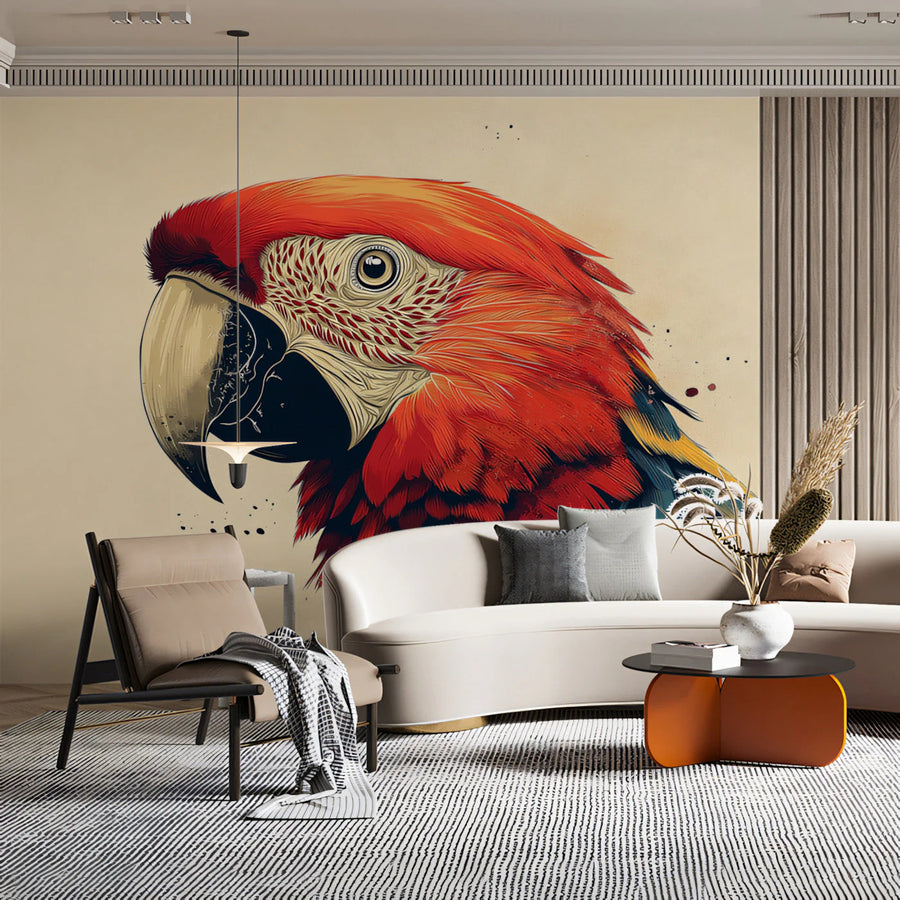 Scarlet Macaw Portrait Mural Wallpaper — Artistic Tropical Style Mural Wallpaper