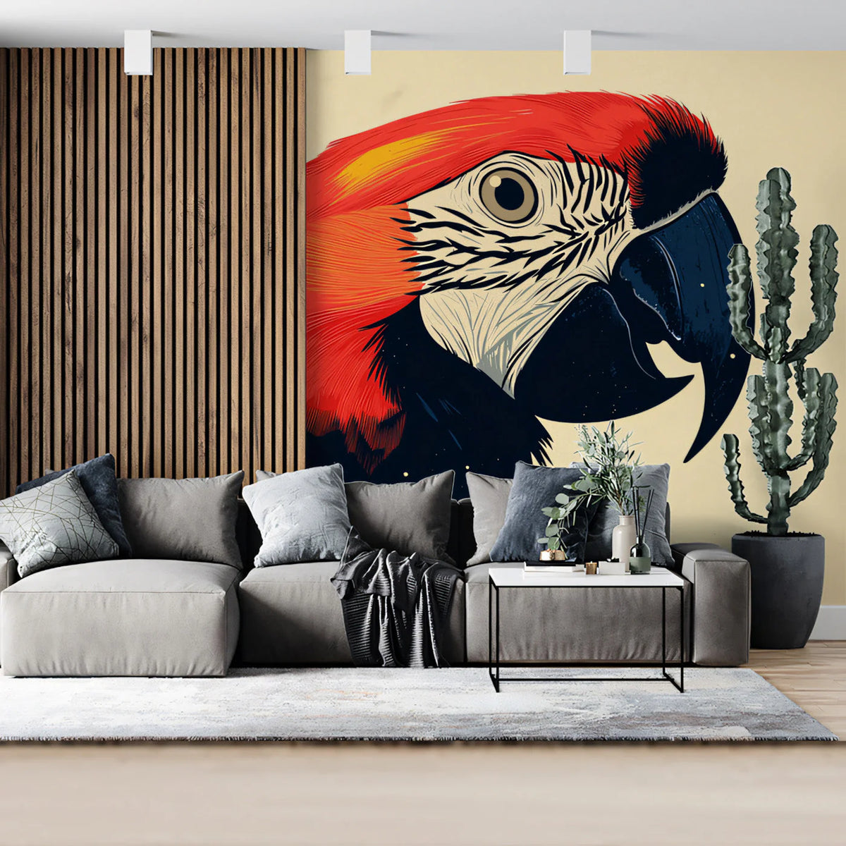 Vibrant Macaw Close-Up Mural Wallpaper — Tropical Art Accent Mural Wallpaper - pure wallpaper artwork