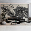 In-Flight Macaw Mural Wallpaper — Monochromatic Sketch Design Mural Wallpaper - pure wallpaper artwork