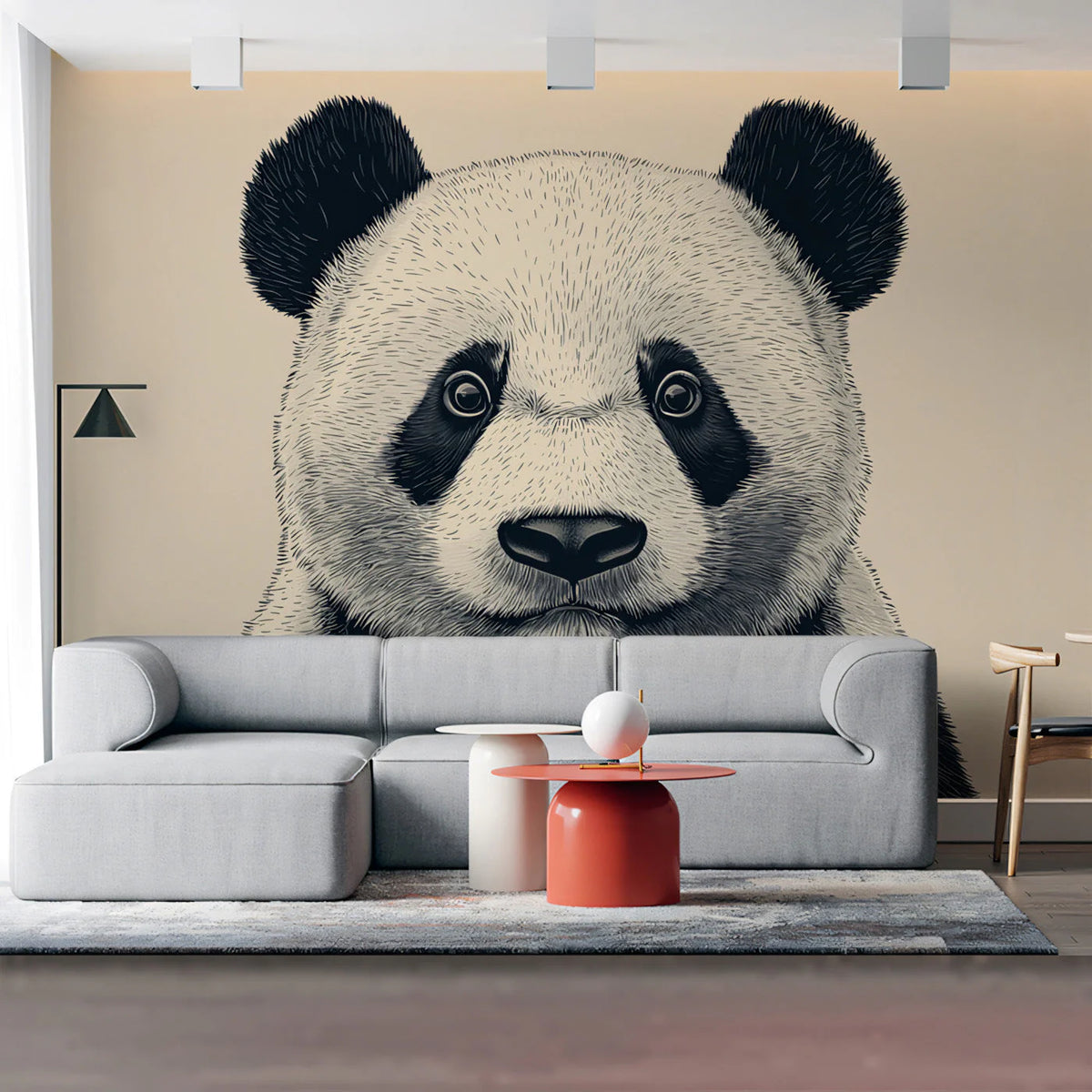 Panda Portrait Mural Wallpaper — Minimalist Graphic Art Mural Wallpaper - pure wallpaper artwork