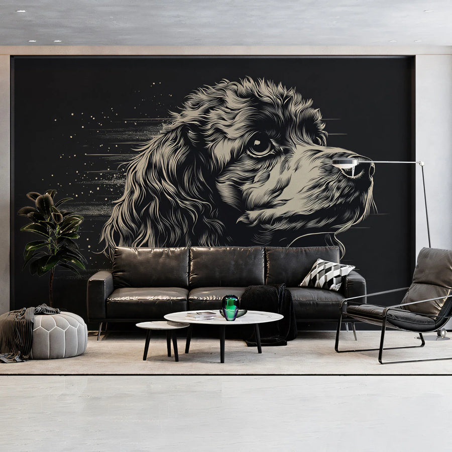 Cocker Spaniel Portrait Mural Wallpaper — Dark Academia Style Mural Wallpaper