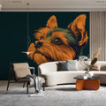 Yorkshire Terrier Portrait Mural Wallpaper — Deep Teal and Amber Mural Wallpaper - pure wallpaper artwork