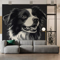 Border Collie Portrait Mural Wallpaper — Striking Monochrome Art Mural Wallpaper - pure wallpaper artwork