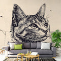 Tabby Cat Portrait Mural Wallpaper — Minimalist Ink Illustration Mural Wallpaper - pure wallpaper artwork