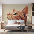 Ginger Cat Portrait Mural Wallpaper — Soft Illustrative Style Mural Wallpaper - pure wallpaper artwork