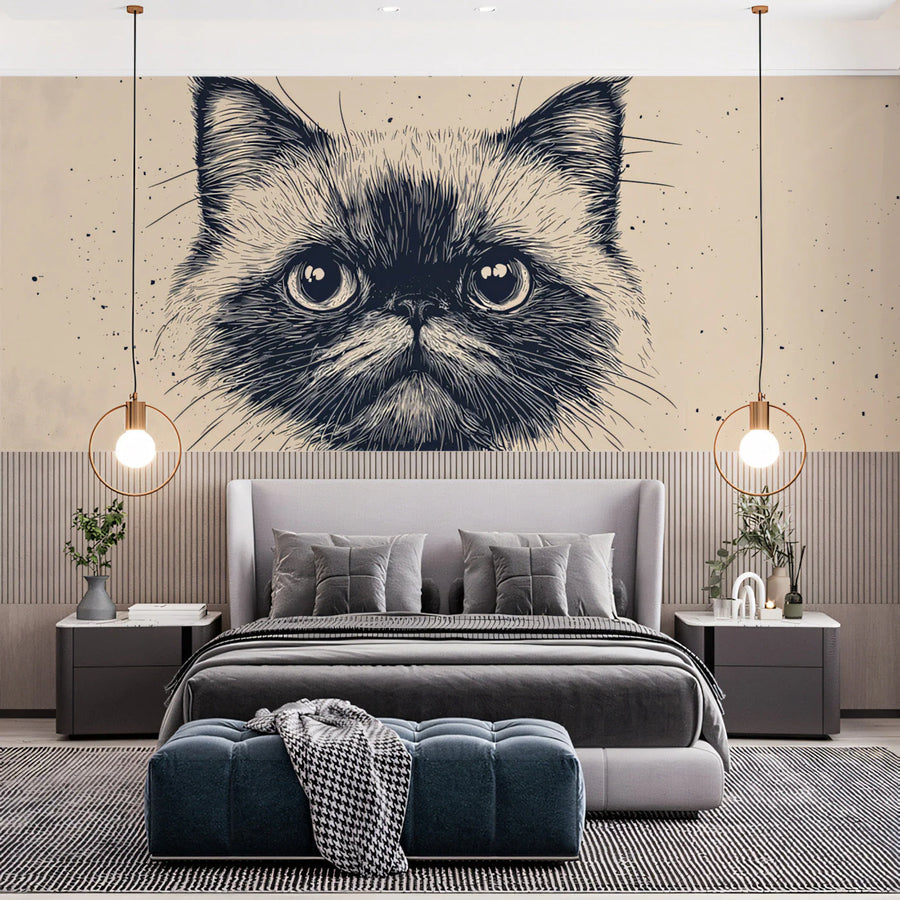 Persian Cat Sketch Mural Wallpaper — Artistic Monochrome Design Mural Wallpaper