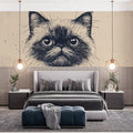 Persian Cat Sketch Mural Wallpaper — Artistic Monochrome Design Mural Wallpaper - pure wallpaper artwork