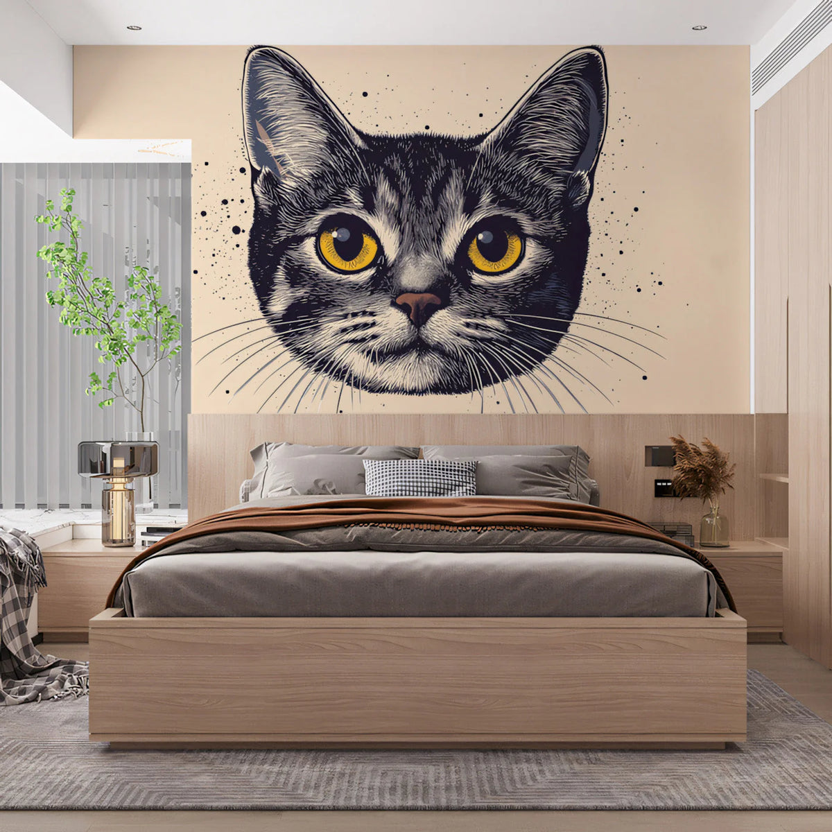 Tabby Cat Portrait Mural Wallpaper — Bold Illustrative Style Mural Wallpaper - pure wallpaper artwork