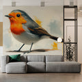 Robin Portrait Mural Wallpaper — Painterly Bird Illustration Mural Wallpaper - pure wallpaper artwork