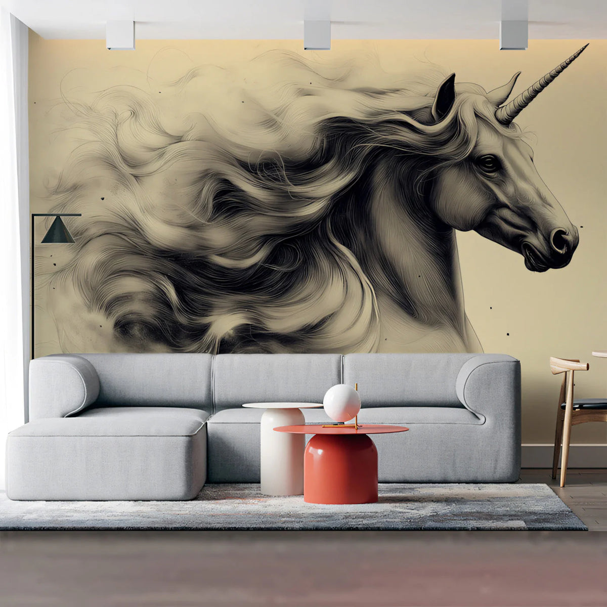 Ethereal Unicorn Illustration Mural Wallpaper — Monochromatic Art Mural Wallpaper - pure wallpaper artwork