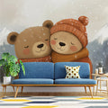 Winter Hug Bear Mural Wallpaper — Whimsical Illustration Mural Wallpaper - pure wallpaper artwork