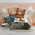 Cozy Bear Hug Mural Wallpaper — Whimsical Winter Illustration Mural Wallpaper - pure wallpaper artwork