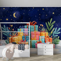 Starry Giftland Mural Wallpaper — Whimsical Holiday Illustration Mural Wallpaper - pure wallpaper artwork
