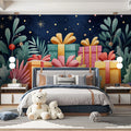 Starry Night Giftscape Mural Wallpaper — Playful Festive Design Mural Wallpaper - pure wallpaper artwork
