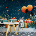 Midnight Giftland Mural Wallpaper — Festive Night Sky Illustration Mural Wallpaper - pure wallpaper artwork