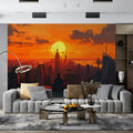 Urban Sunset Skyline Mural Wallpaper — Painterly City View Mural Wallpaper - pure wallpaper artwork