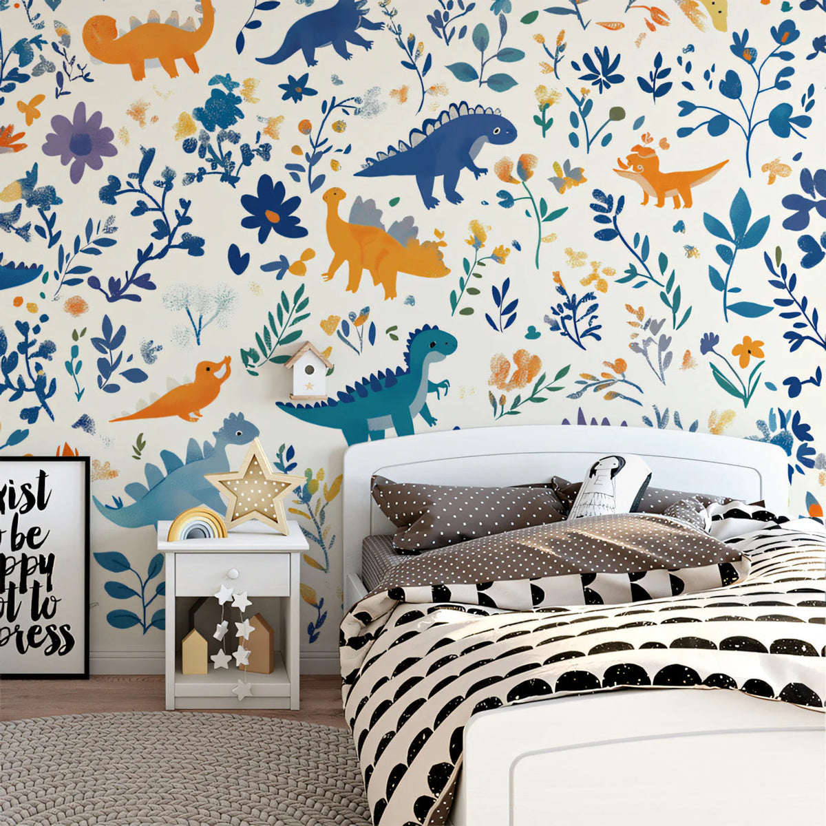 Dinosaur Meadow Mural Wallpaper — Whimsical Kids Illustration Mural Wallpaper - pure wallpaper artwork