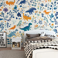 Dinosaur Meadow Mural Wallpaper — Whimsical Kids Illustration Mural Wallpaper - pure wallpaper artwork