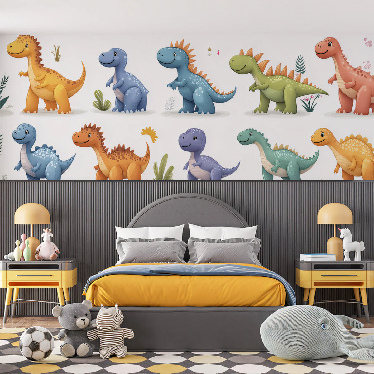 Friendly Dinosaur Friends Mural Wallpaper — Playful Kids Decor Mural Wallpaper - pure wallpaper artwork