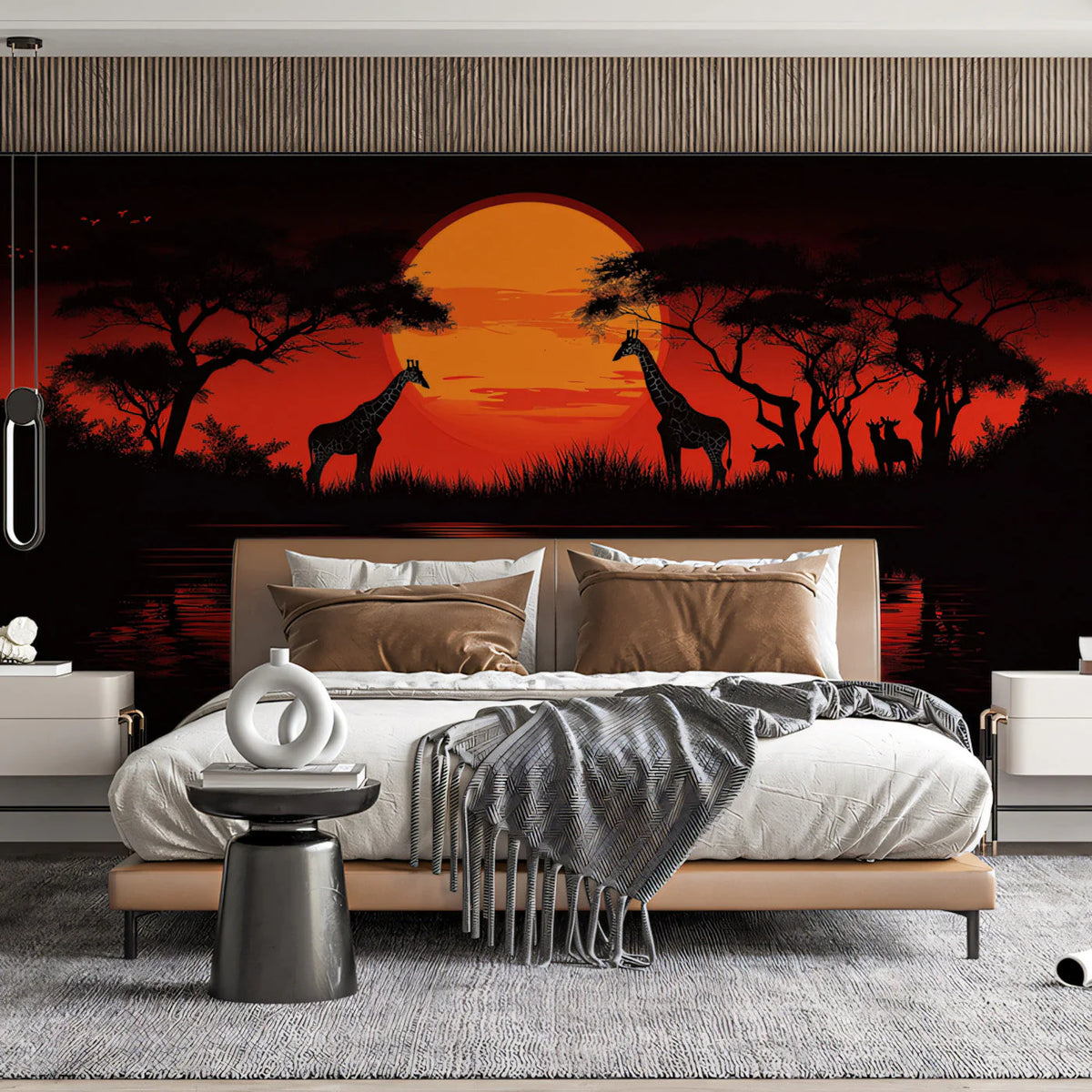 African Sunset Giraffe Silhouette Mural Wallpaper - pure wallpaper artwork
