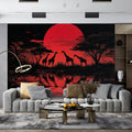 African Giraffe Sunset Mural Wallpaper — Bold Silhouette Graphic Mural Wallpaper - pure wallpaper artwork