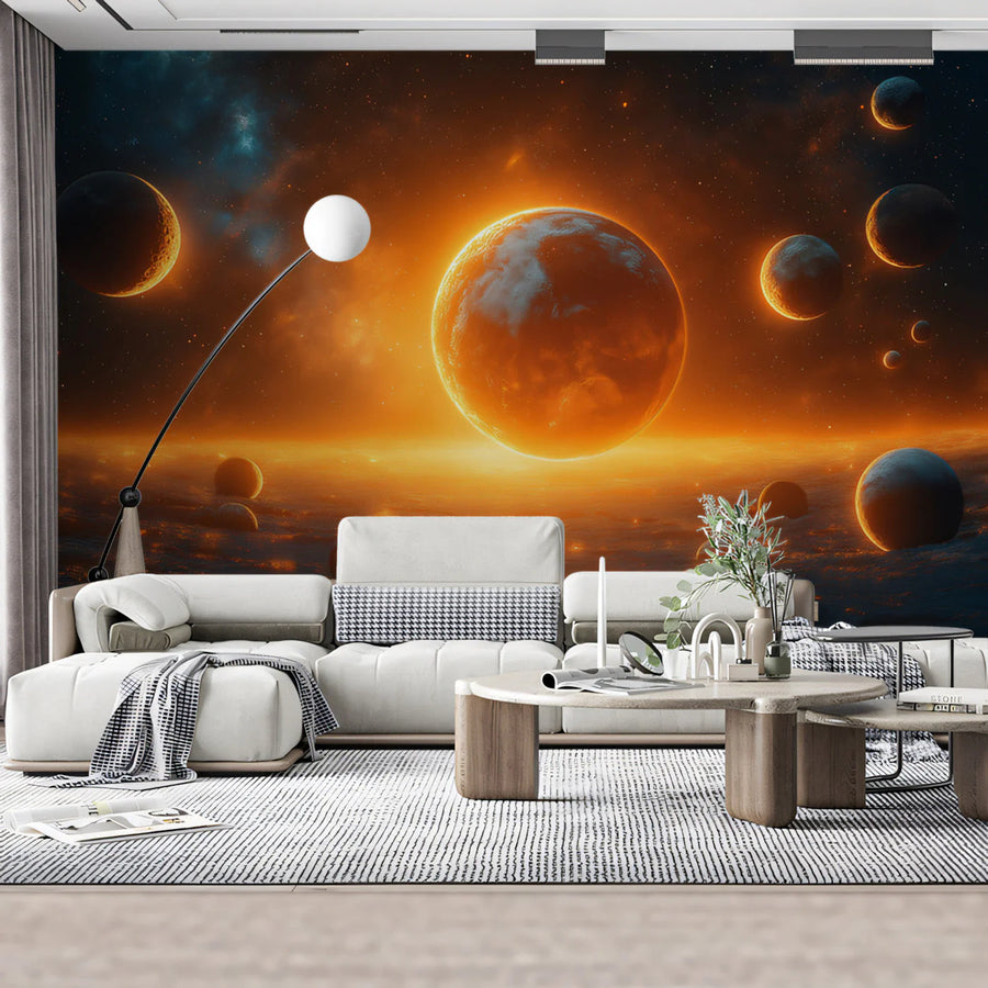 Cosmic Horizon Mural Wallpaper — Glowing Galactic Landscape Mural Wallpaper