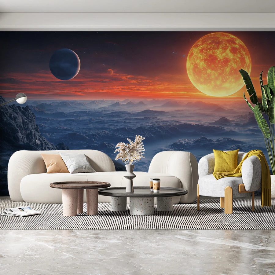 Celestial Horizon Mural Wallpaper — Cosmic Space Landscape Mural Wallpaper