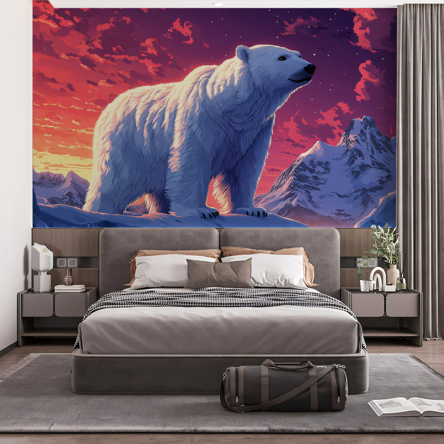 Polar Bear Arctic Sunset Mural Wallpaper — Vibrant Polar Scene Mural Wallpaper