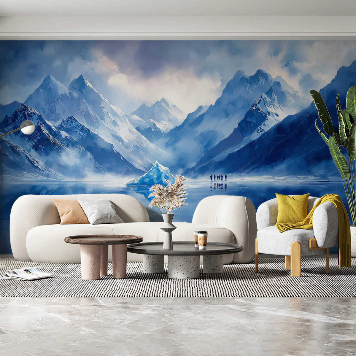 Glacial Mountain Peak Mural Wallpaper — Artistic Blue Landscape Mural Wallpaper - pure wallpaper artwork