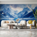 Glacial Mountain Peak Mural Wallpaper — Artistic Blue Landscape Mural Wallpaper - pure wallpaper artwork