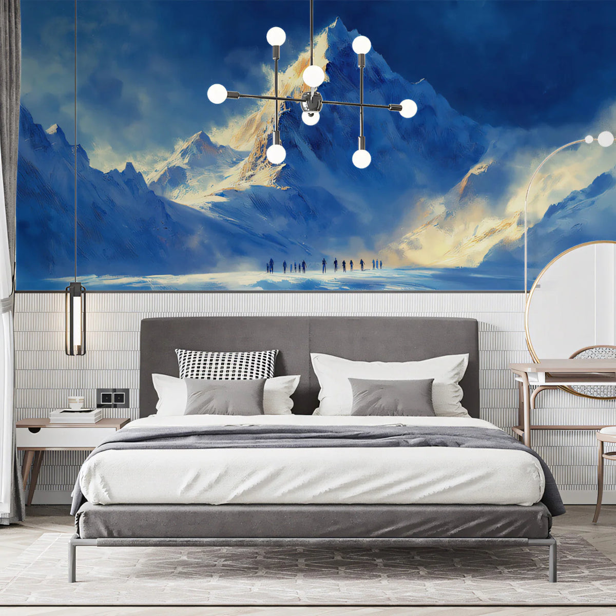 Alpenglow Summit Mural Wallpaper — Painterly Mountain Landscape Mural Wallpaper - pure wallpaper artwork
